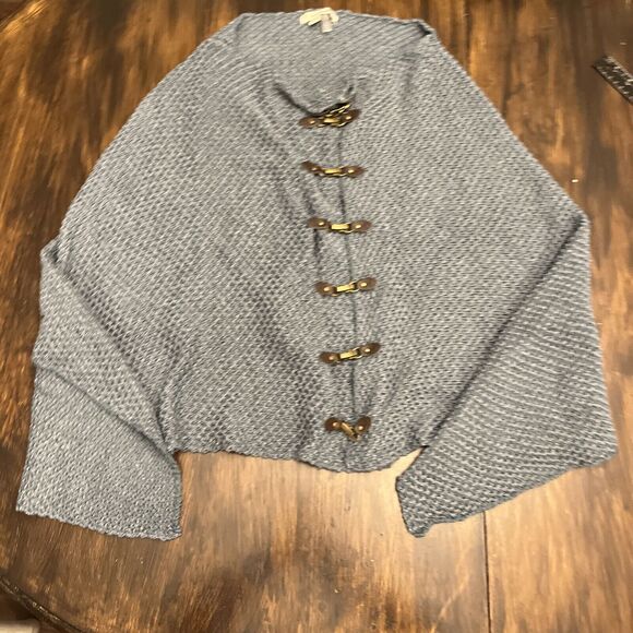 Simply Noelle One Size Light Blue Net Sweater Poncho Sparkly Snap - Picture 1 of 6